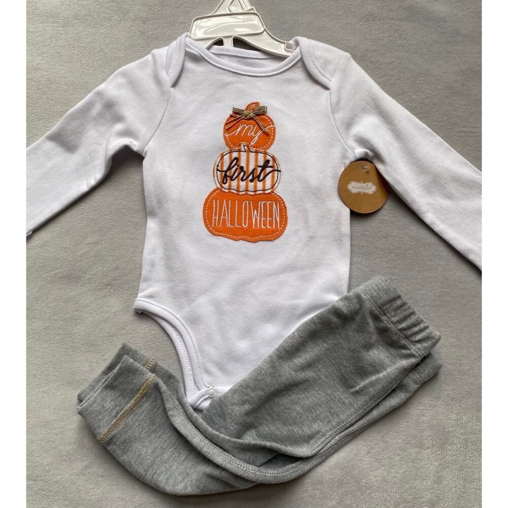 Mud Pie My first Halloween two piece set pumpkins 3-6m NWT 1st holiday onesie pa